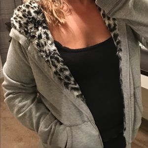 VS PINK sequined shearing hooded sweater/jacket.